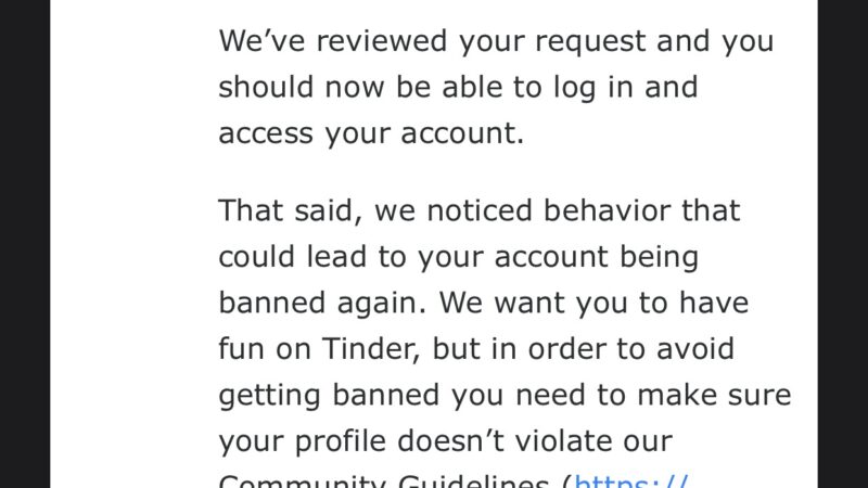 Tinder Appeal Banned Account