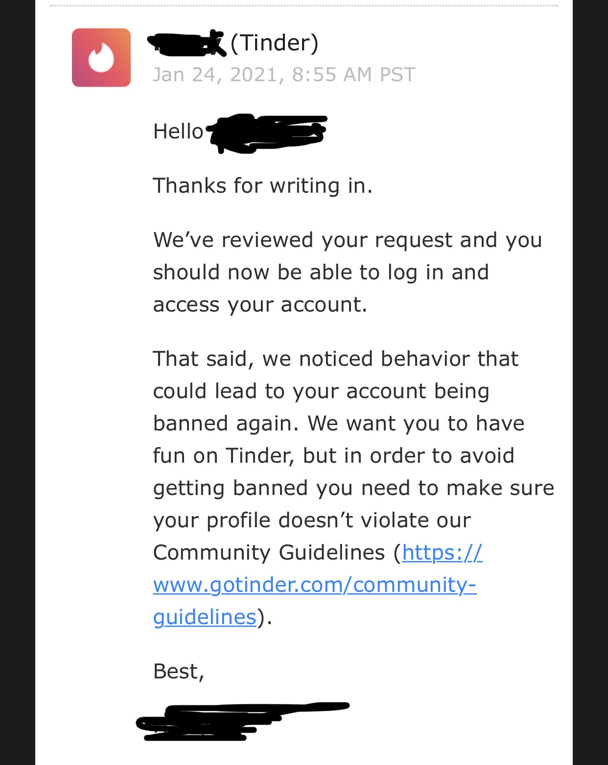 Tinder Appeal Banned Account