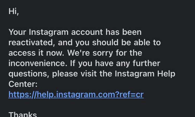 My Instagram Account Was Deactivated